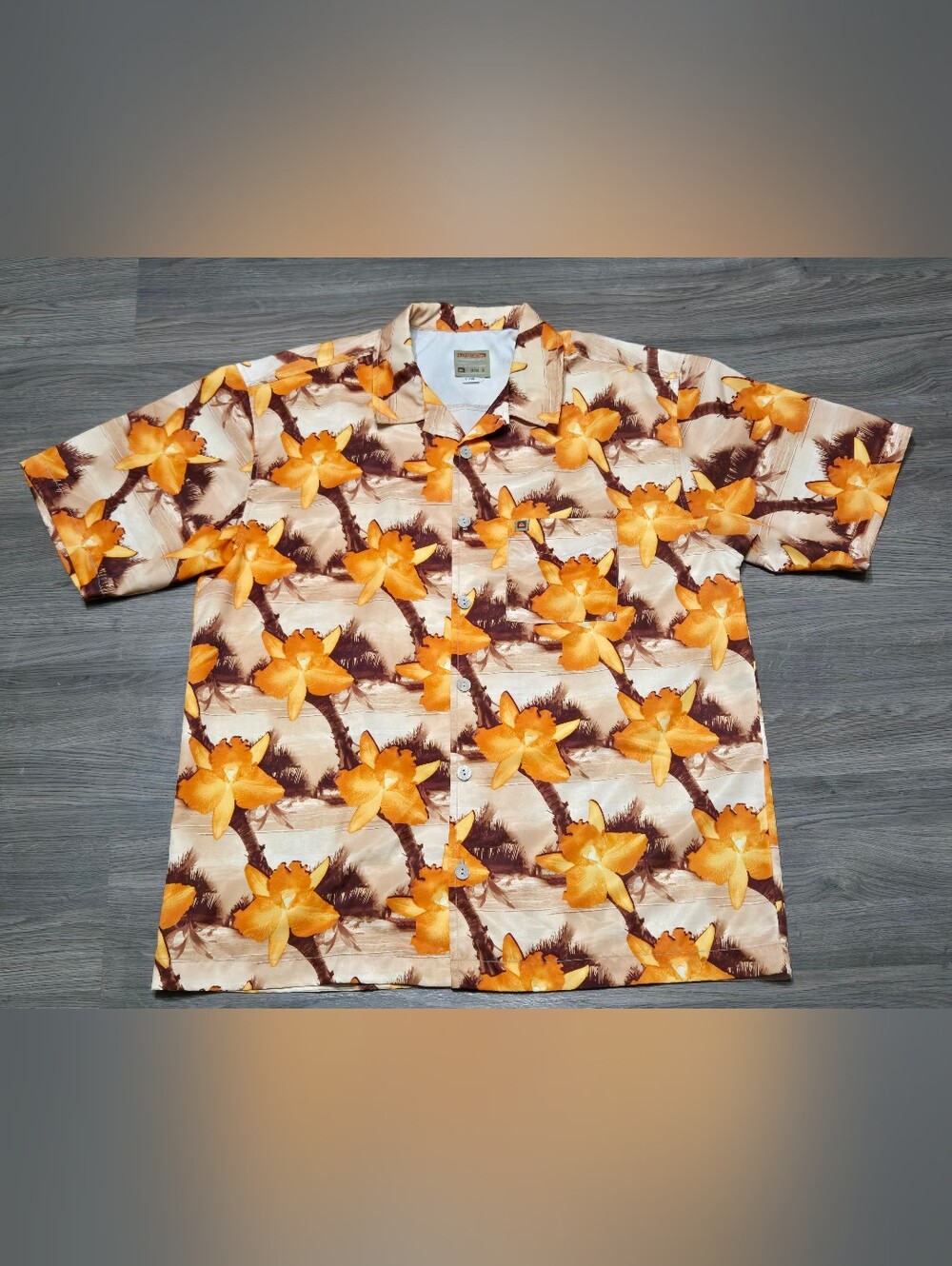 Quicksilver Tropical Short Sleeve Button-Up Shirt - Orange Floral Mens Large